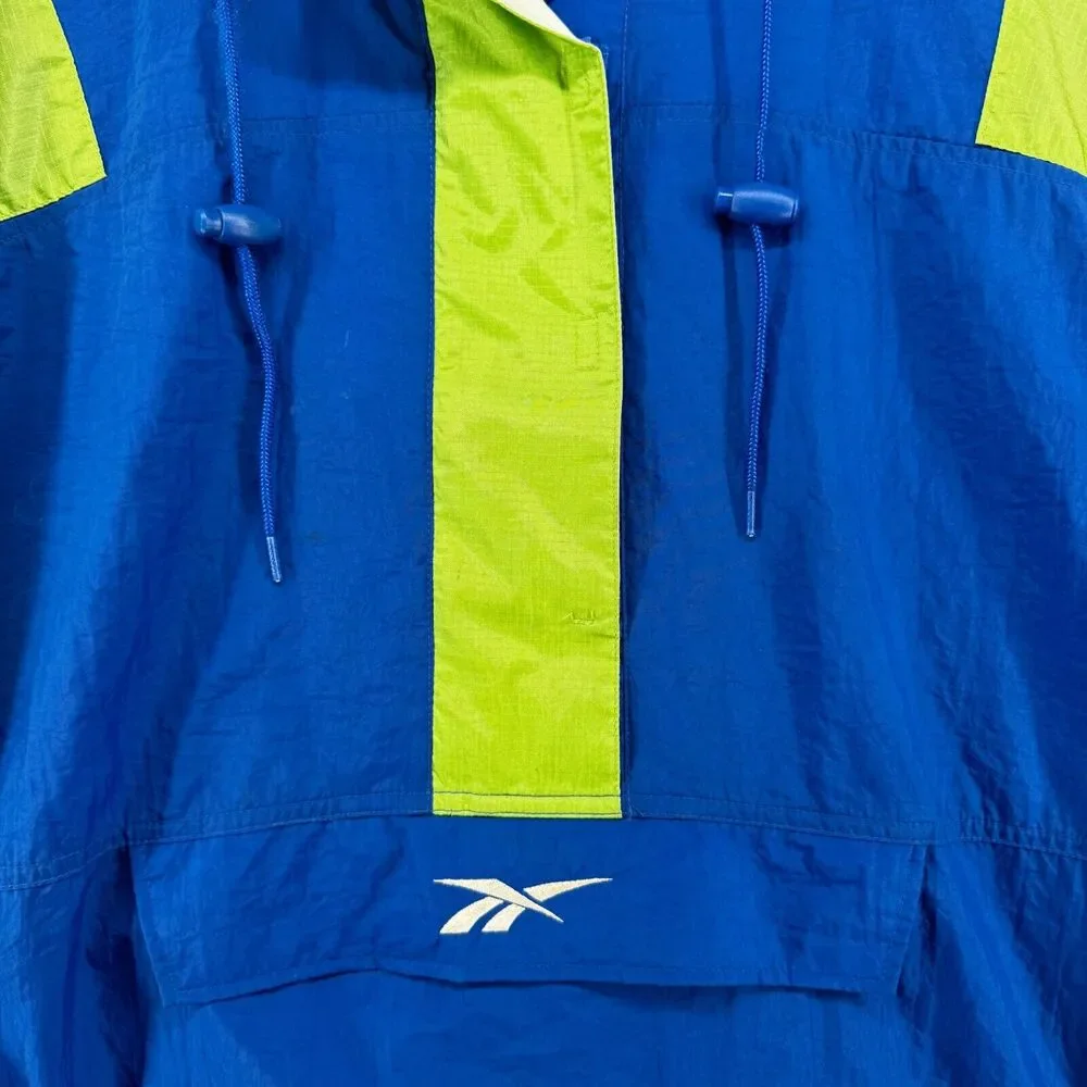 REEBOK Jacket Mens M Hoodie Windbreaker Vented Mesh Nylon Rain Coat Blue VTG - Picture 6 of 15